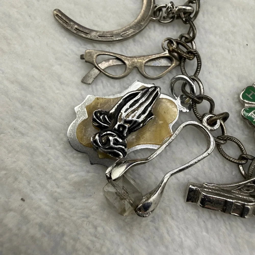 Vintage Charm Bracelet Western Germany 4-H Bible Typewriter Poodle FHA 6.5